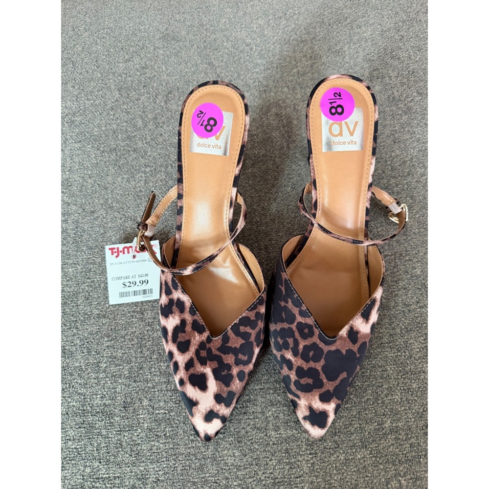 DV Dolce Vita Eloise Leopard Print Pointed Toe Mary Jane Heels Brown Tan 8.5
